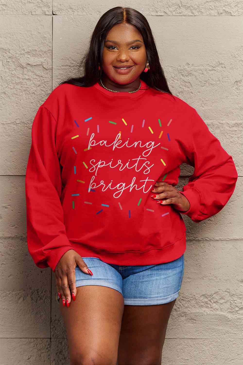Simply Love Full Size Letter Graphic Round Neck Long Sleeve Sweatshirt