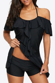 Ruffled Cold-Shoulder Two-Piece Swimsuit