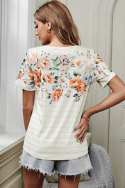 Floral Striped Round Neck T-Shirt