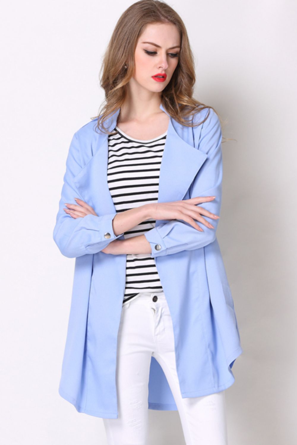 Full Size Open Front Longline Trench Coat