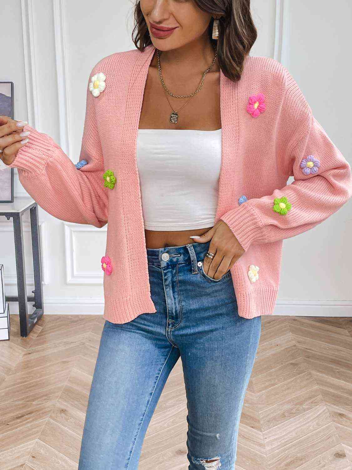 Floral Long Sleeve Open Front Cardigan