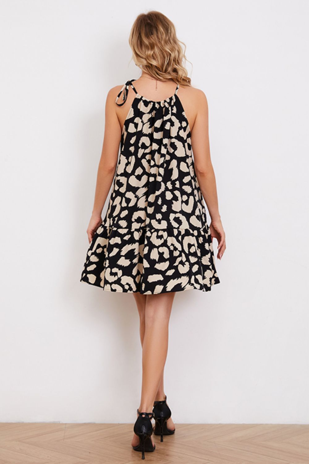 Leopard Print Ruffle Hem Sleeveless Dress